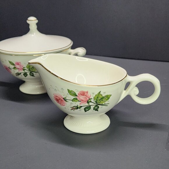 Vintage Garden Rose China Sugar Bowl and Creamer Gold Trimmed SET - Picture 3 of 11